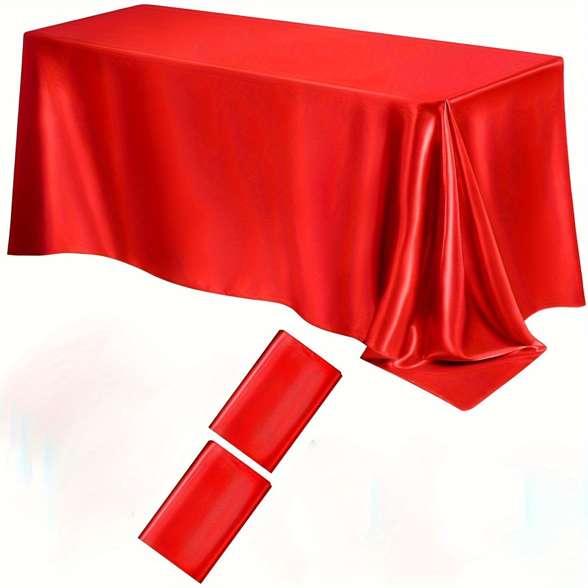 Luxurious satin tablecloths in a 2-pack. Ideal for Christmas, parties, banquets, and weddings. Solid color, 259.08x147.32 cm rectangular polyester table covers. Machine woven.