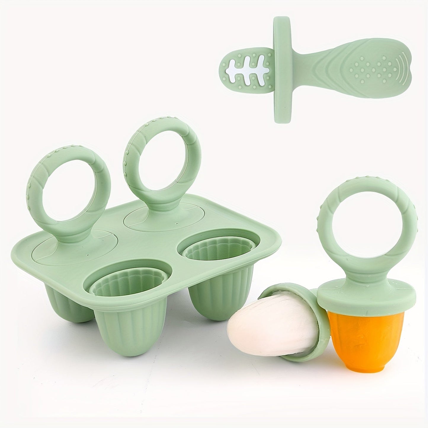 Silicone Popsicle Mold with 4 Holes - Ideal for Homemade Ice Cream, Frozen Treats, and Baby Feeding Essentials, including Breast Milk, Formula, Pureed Fruit, and Vegetables.