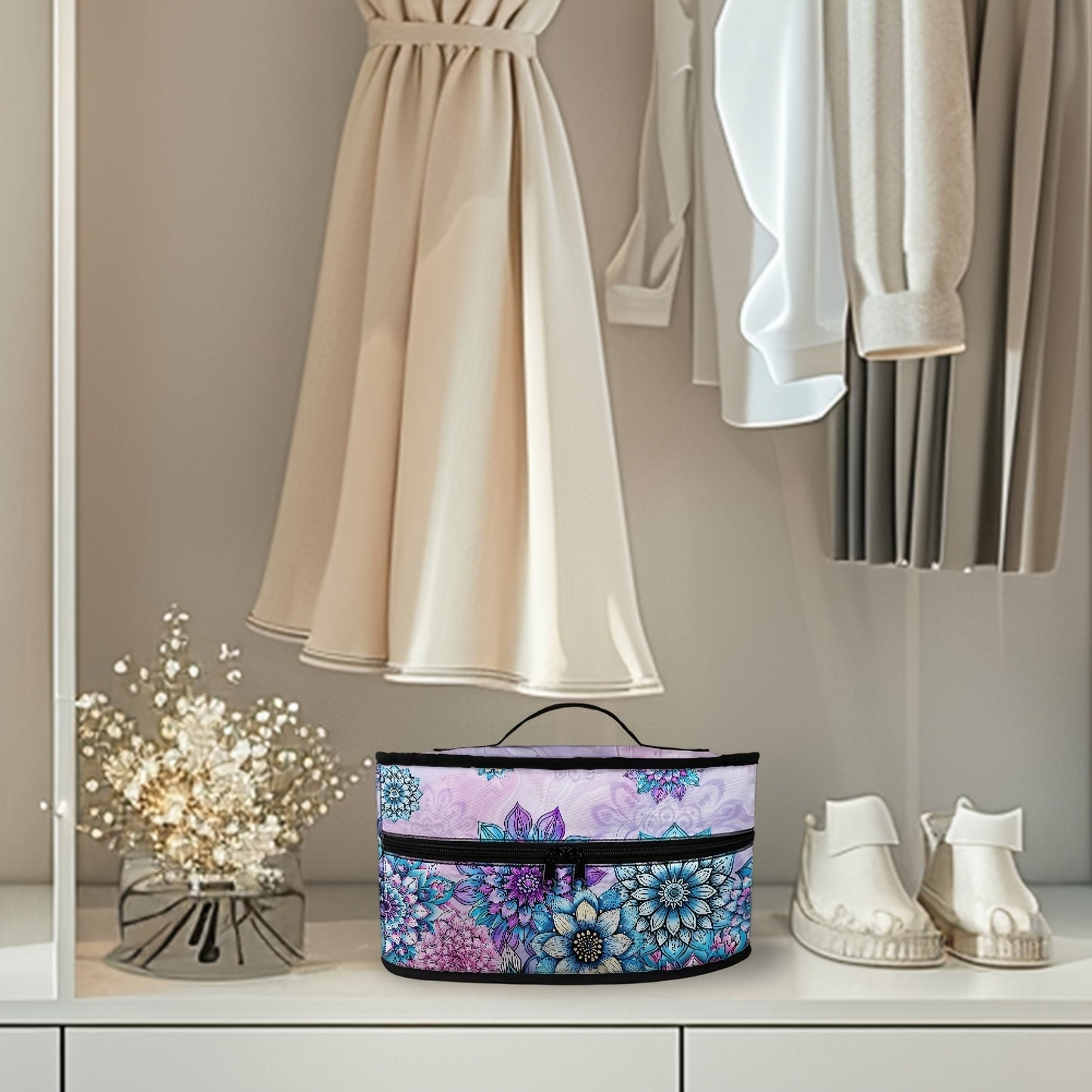 Portable Ironing Bag with Floral Pattern, Top Handle, and Double Zipper - Perfect for Travel and Storage, Made of Durable Polyester Material, Dustproof Design