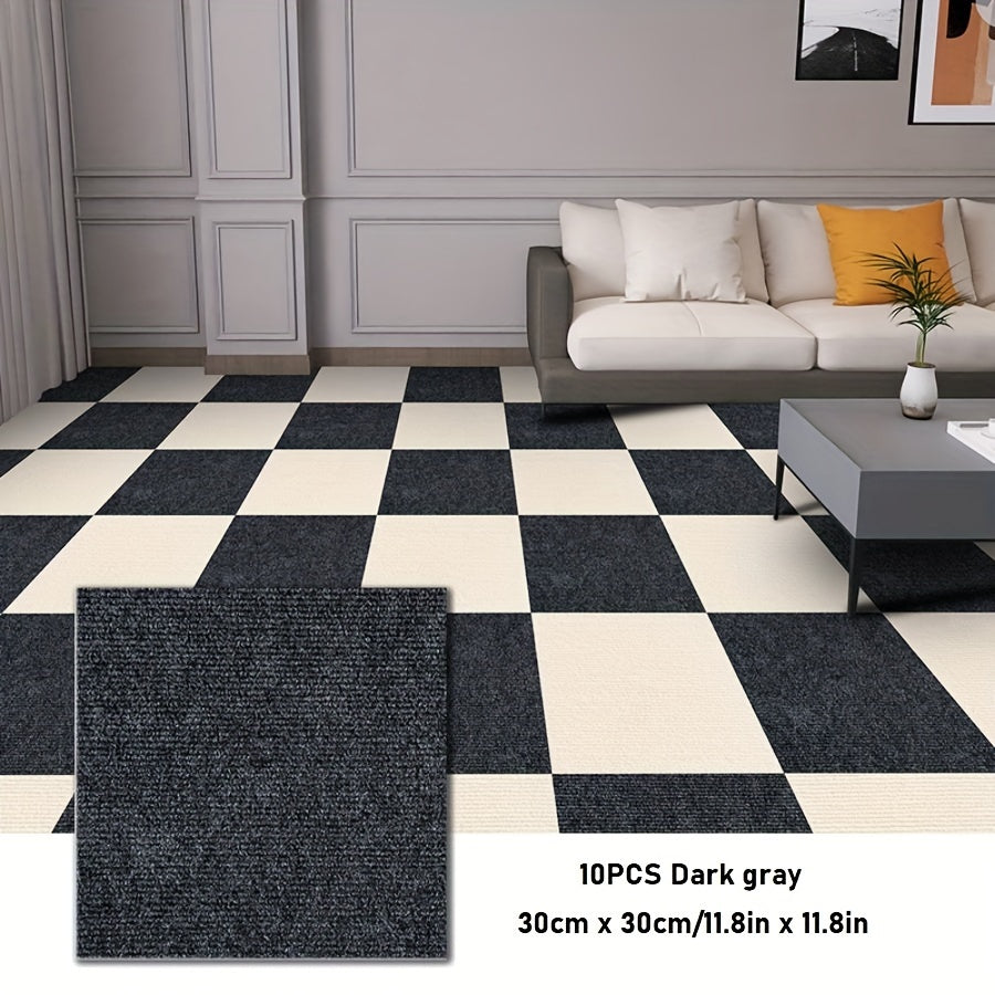 Pack of 10 Self-Adhesive Carpet Tiles for Easy Installation - Non-Slip and Durable, Ideal for Living Room, Bedroom, and Office Use. Leaves No Residue and Recommended for Dry Cleaning Only.