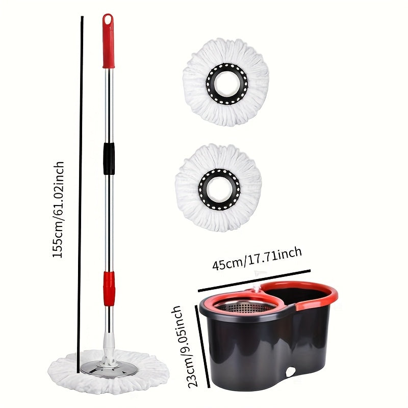 360° Rotating Mop and Bucket Set for Efficient Floor Cleaning in Bathroom or School with 3 Microfiber Mop Heads and Adjustable Stainless Steel Handle