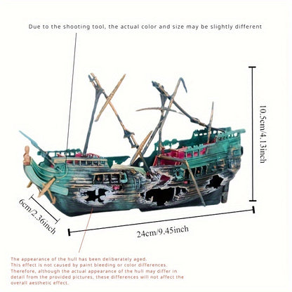 Aquarium landscape sinking boat decoration enhances oxygen levels.