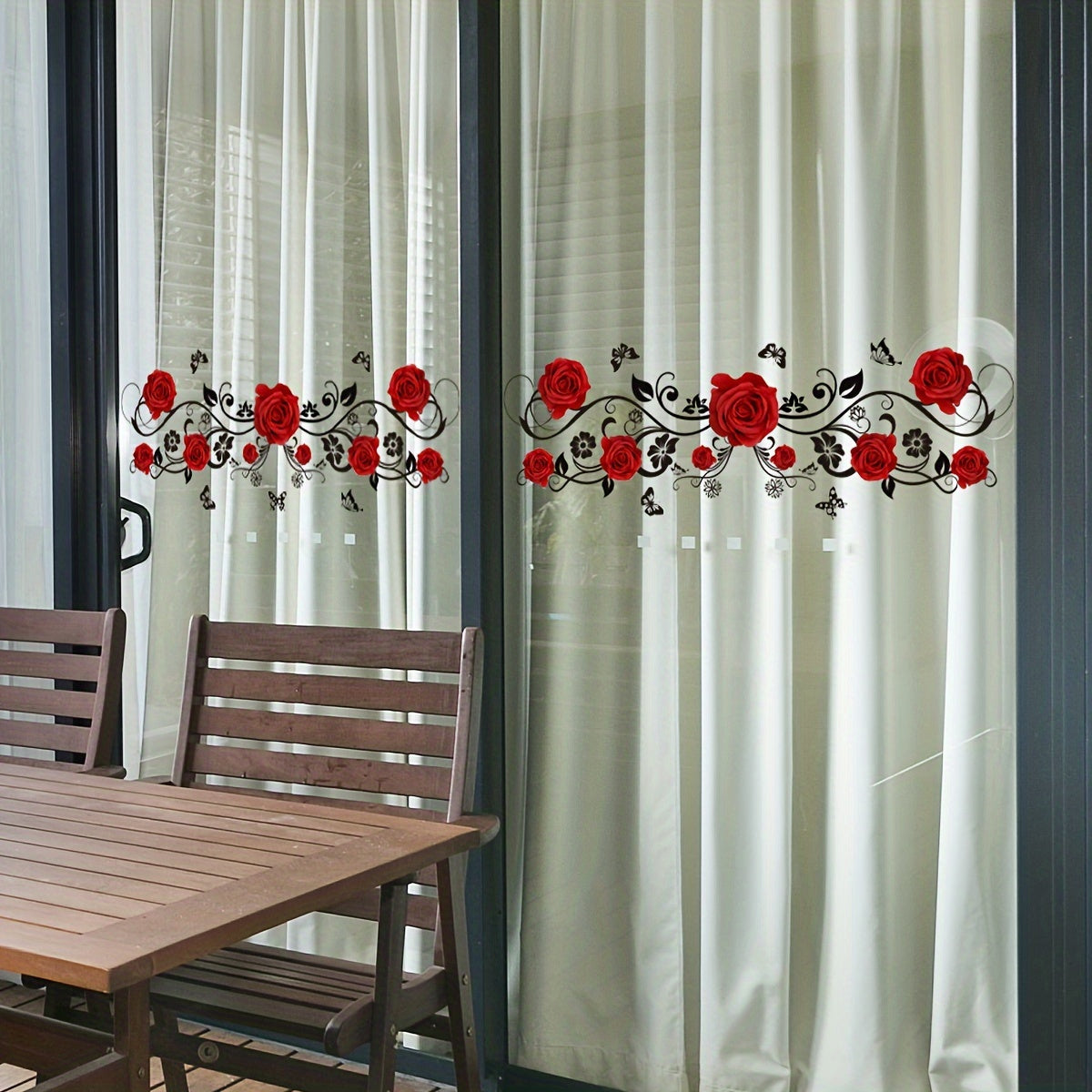 Modern Rose and Butterfly Vine Mirror Glass Decal Set, Self-Adhesive Window Stickers made of PVC material, perfect for adding a floral touch to your bathroom or shower door. Each piece measures 50.01x15.01 cm. Designed for single use, this decorative PVC