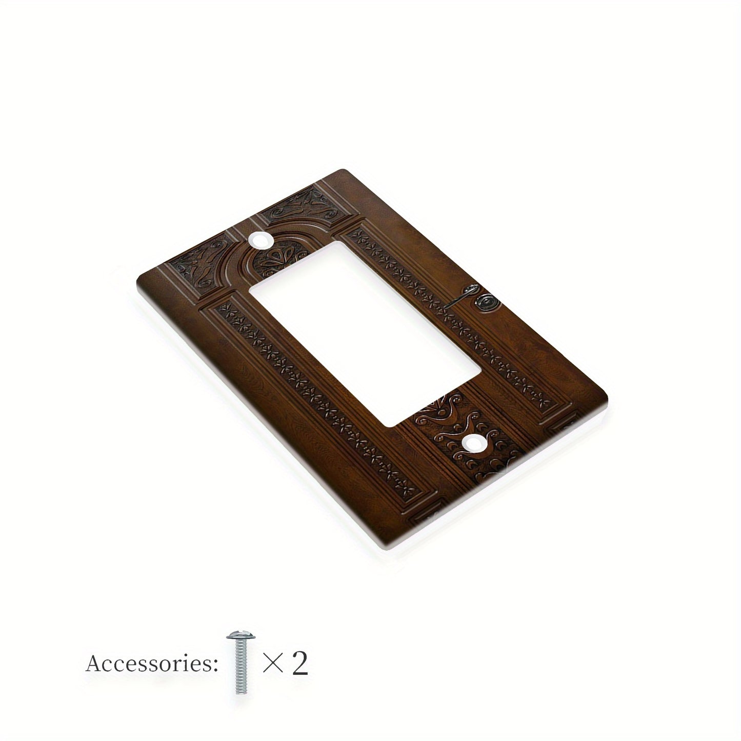 Polycarbonate light switch cover with wood grain effect, screw-in, no electricity needed. Versatile lamp switch plate for 1 or 2 way, easy installation for home décor.