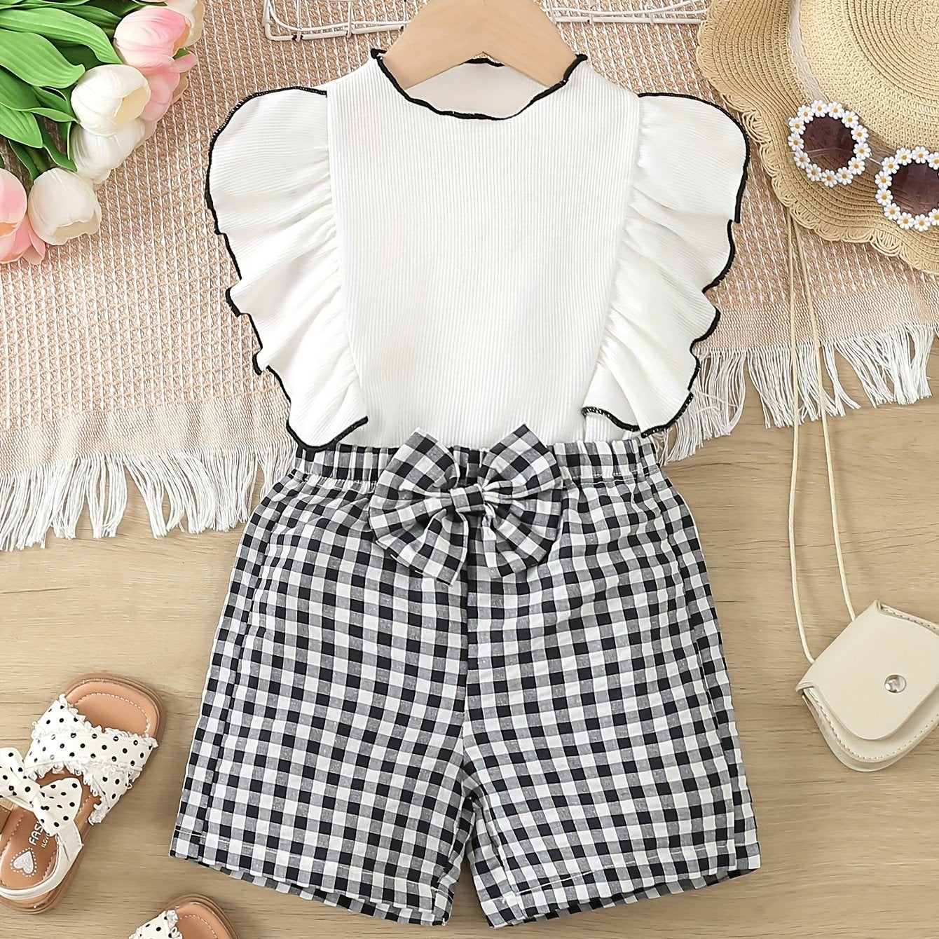 Fashionable 2-piece Sleeveless Top and Plaid Shorts Set, Perfect for Summer