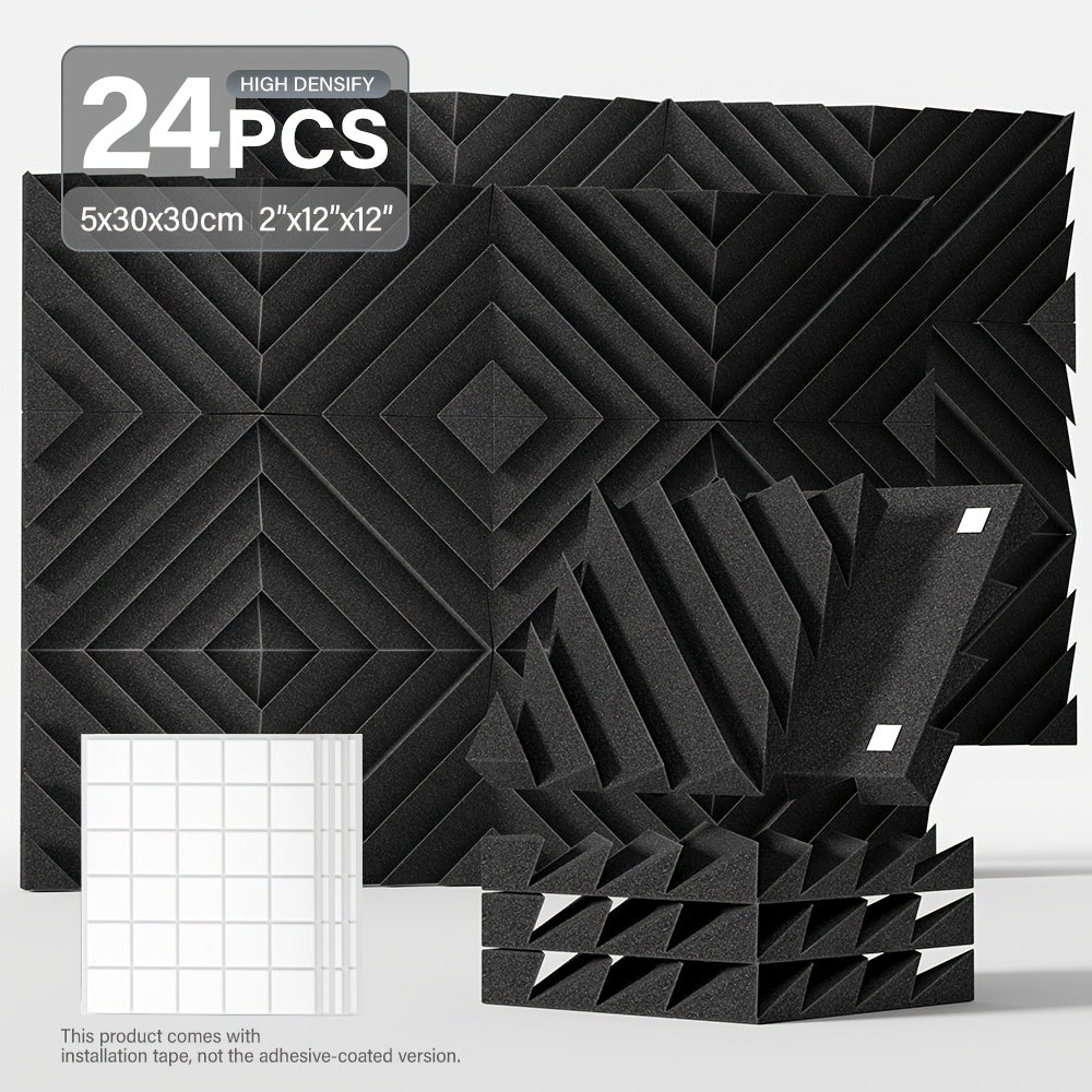 24pcs TMJD MISS Acoustic Foam Panels with 3D Diamond Groove Design for Soundproofing, ideal for Home, Office, Recording Studio