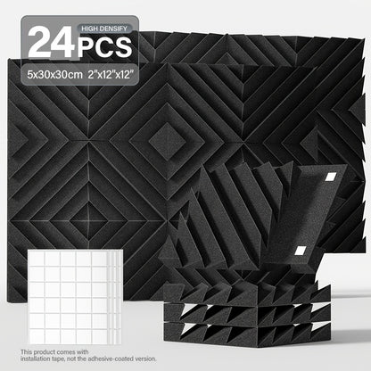 24pcs TMJD MISS Acoustic Foam Panels with 3D Diamond Groove Design for Soundproofing, ideal for Home, Office, Recording Studio