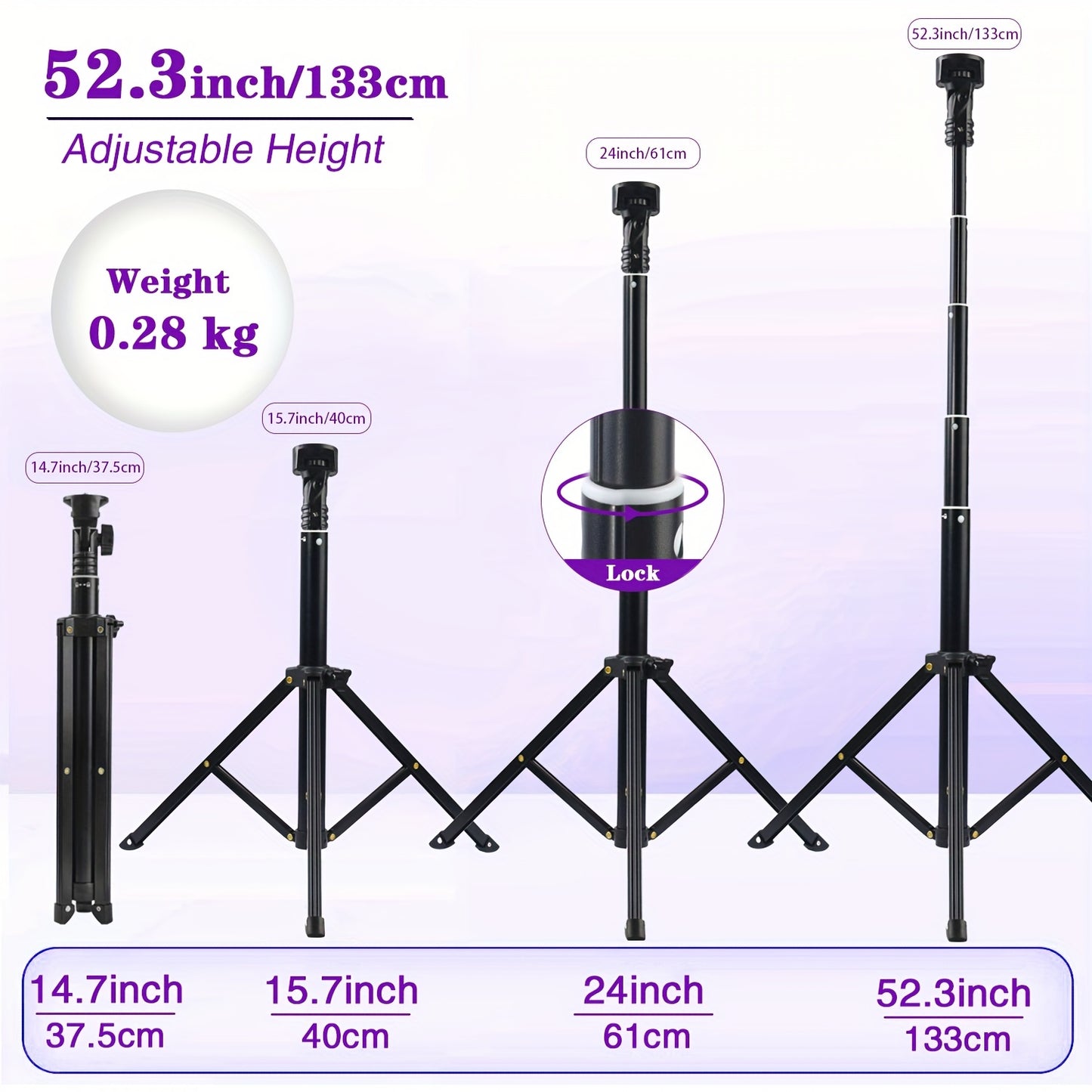 25.4cm Ring Light with Stand and Phone Holder, 132.08cm Tall, 38 Color Modes, Stepless Dimmable LED Ring Light