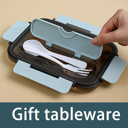 Large Capacity Leak-Proof Lunch Box with Spoon - Double-Layered Design, Ideal for Work or School, Microwave Safe