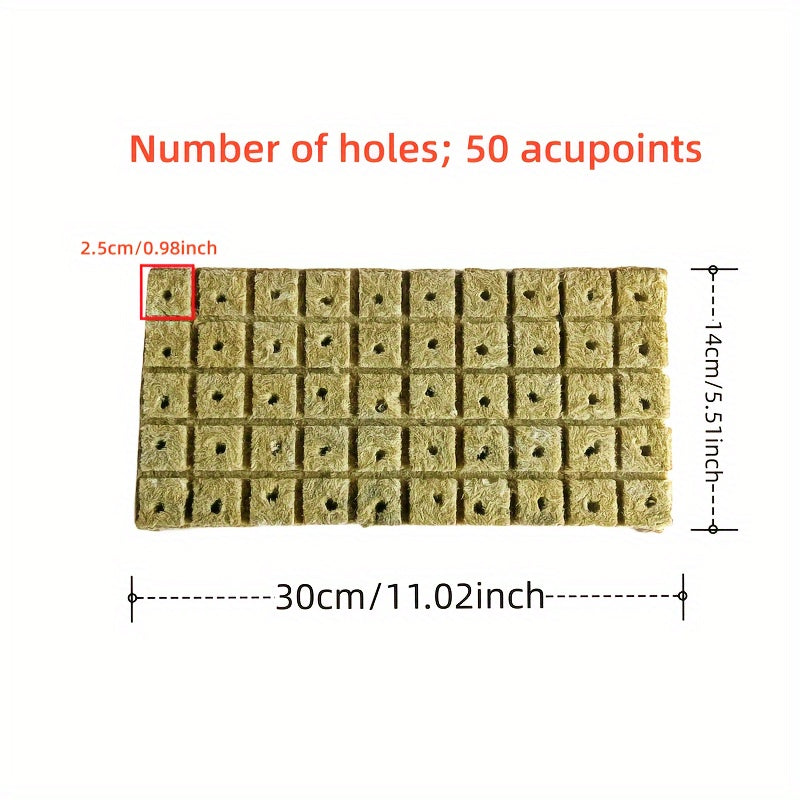 500/1000 Rock Wool Hydroponic Growth Cubes, 27.99cm ventilated soilless medium for optimal agriculture growth. Seed starter plugs, 2.49cm cube size with 50 acupoints.