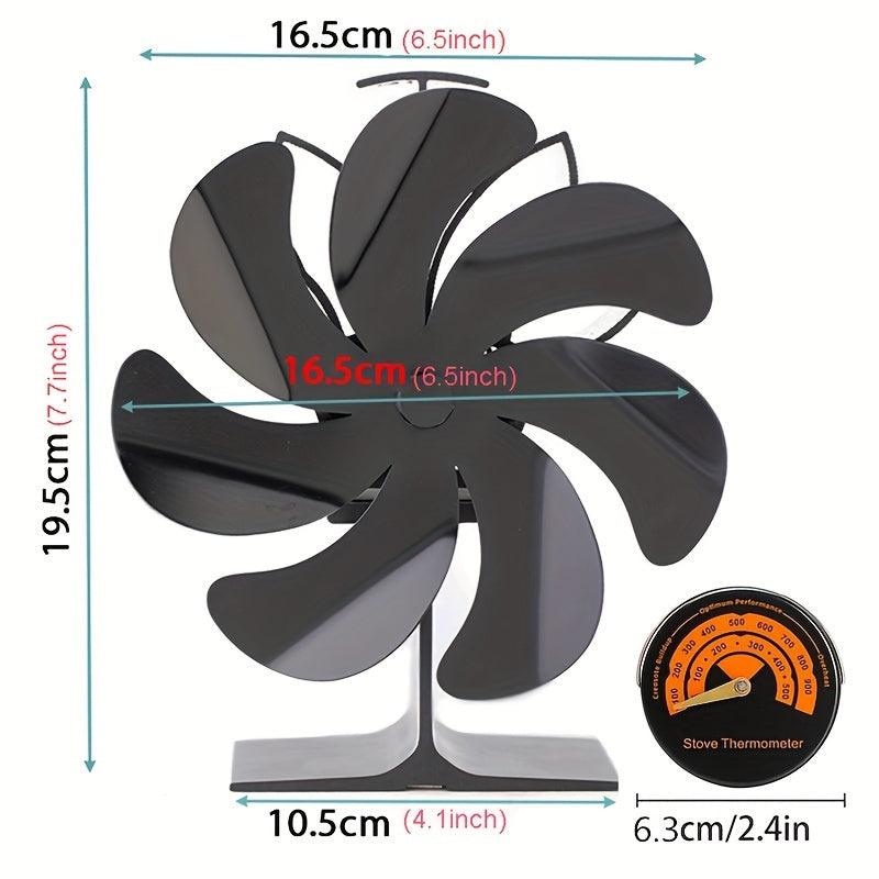 Dual-Head 7-Blade Wall Mounted Wood-Burning Stove Fan: Heat-Powered with Remote Control - No Electricity Needed for Air Circulation in Wood-Fired Stoves