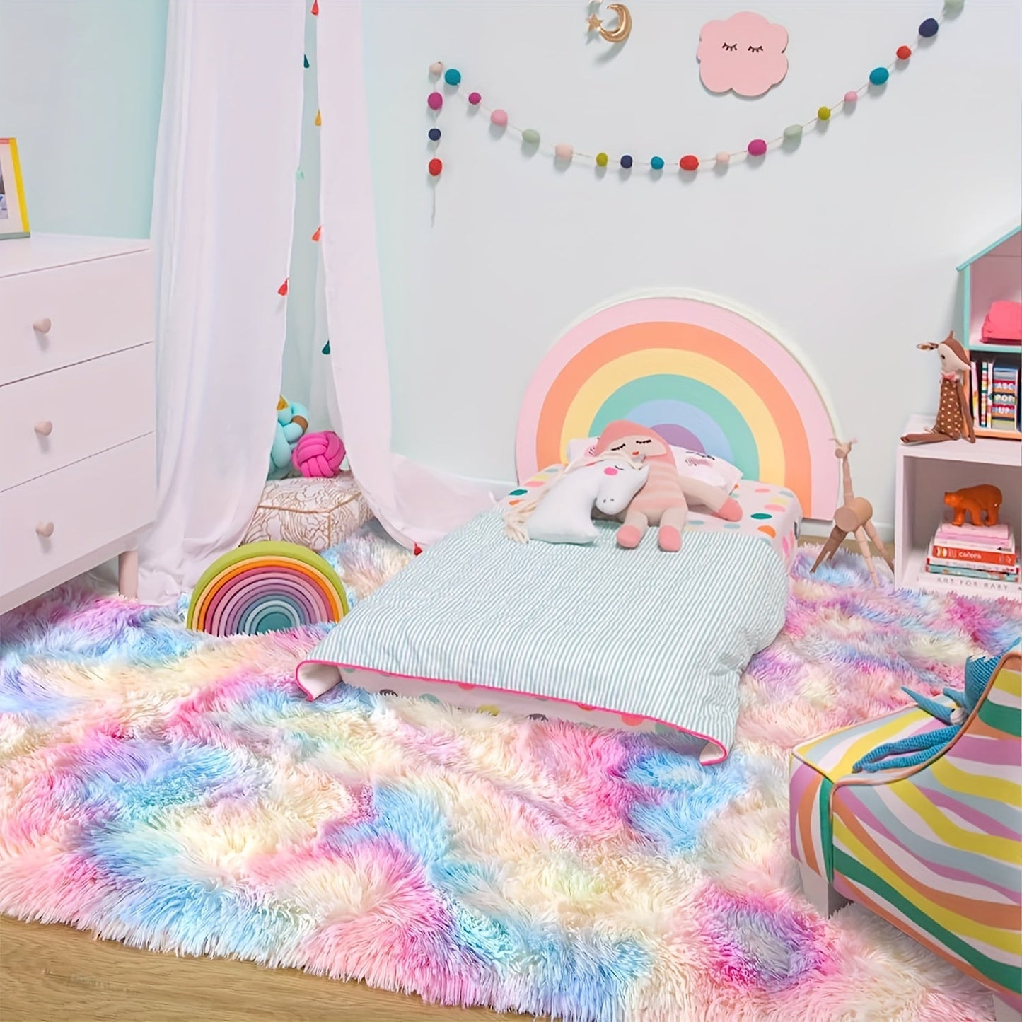 Rainbow Design Area Rug, Vibrant Decorative Carpet, Soft and Cozy Floor Mat, Perfect for Bedroom, Living Room, Leisure Area, Beside the Bed, Coffee Table, Cloakroom, Shower, Entryway, Sofa, Floating Window, and Spring Decor.