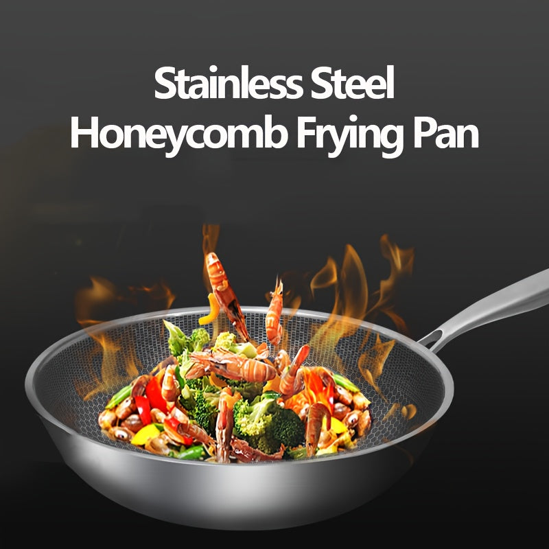 Stainless Steel Wok with Honeycomb Non-Stick Design - Versatile for Gas & Induction Stoves, Ideal for Cooking and Baking Necessities