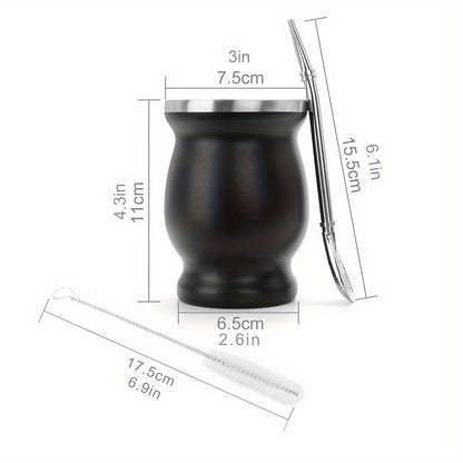 Набор из 8 унций нержавеющей стали для мате с чашкой и бомбильей, включает щетку и соломинку. Идеально подходит для наслаждения мате дома или в пути. Отличный подарок на день рождения.