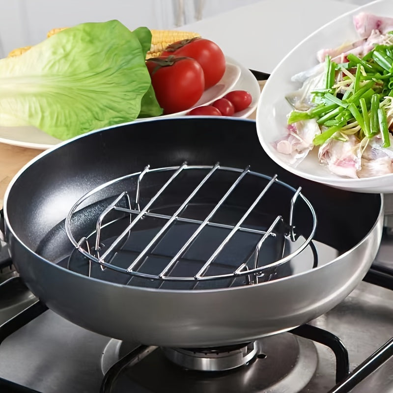 Two pieces of stainless steel steamer racks with an elevated 4-corner design, perfect for healthy cooking and essential kitchen accessories.