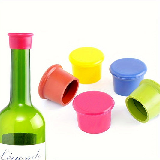 Set of 5 Food-Grade Silicone Wine Stoppers in Assorted Colors for Freshness and Reusability