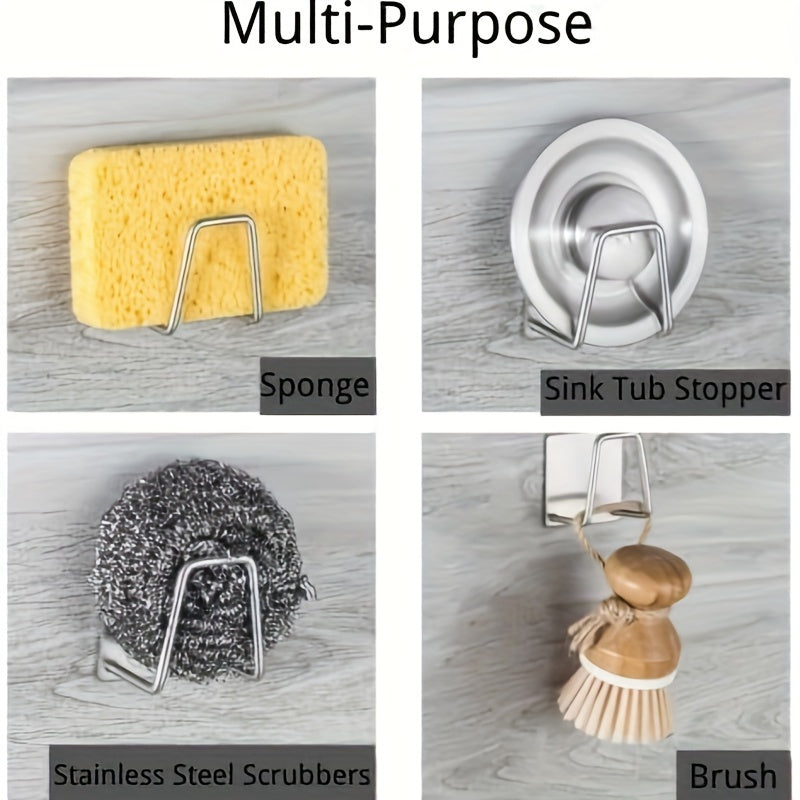 Wall-mounted sinks can now stay clutter-free with this self-adhesive stainless steel kitchen storage rack. Perfect for storing sink sponges, dishcloths, and draining items, this rack provides a convenient storage solution for your kitchen essentials.