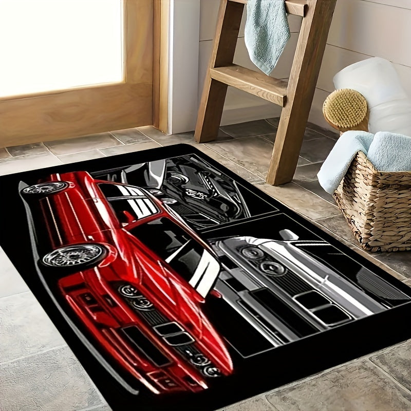 Add a touch of speed to your living room with the 1pc Racing Car Pattern Area Rug. This comfortable and non-slip rug is perfect for the bedroom and can be machine washed for easy maintenance. Use it as a fashion floor mat or doormat to enhance your home