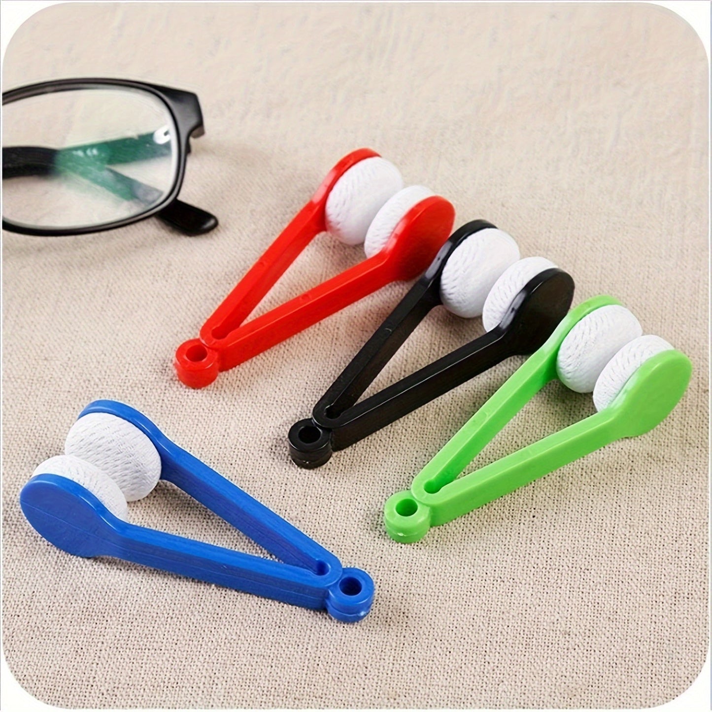 Portable multifunctional glasses cleaning brush with soft microfiber wipe. Includes scratch-free lens cleaning brush with keychain hole. Perfect polishing tool for glasses. Available in 1, 2, or 6 piece sets.