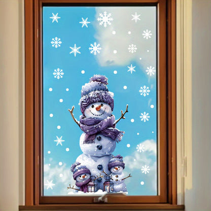 One adorable Snowman Christmas Window Cling - Double-Sided, Reusable PVC Static Decal for Festive Home and Office Decoration