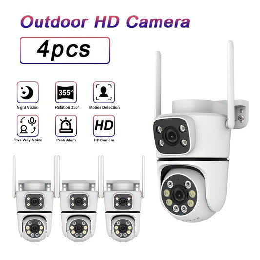 Dual Lens Indoor/Outdoor Youngsters' Safety Camera System with 1080P HD, USB Power, Two-Way Audio, Motion Alerts, Cloud Storage Compatibility, Night Vision, and Versatile Use Across Multiple Scenarios.