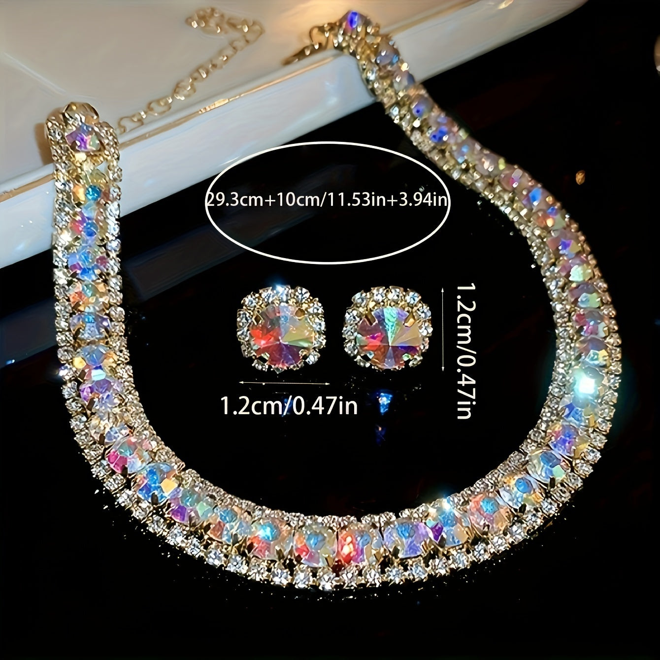 Exquisite Crystal Necklace and Earrings Set - Opulent Rhinestone Jewelry for Women, Ideal for Parties & Banquets