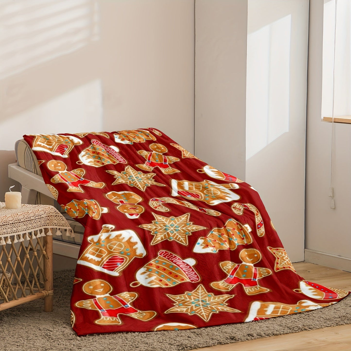 Stay cozy and festive with our Christmas Elements Printed Flannel Throw Blanket. This high-definition digital print blanket is made with 100% polyester for ultimate softness, comfort, and warmth. It is reversible and can be used all season long for