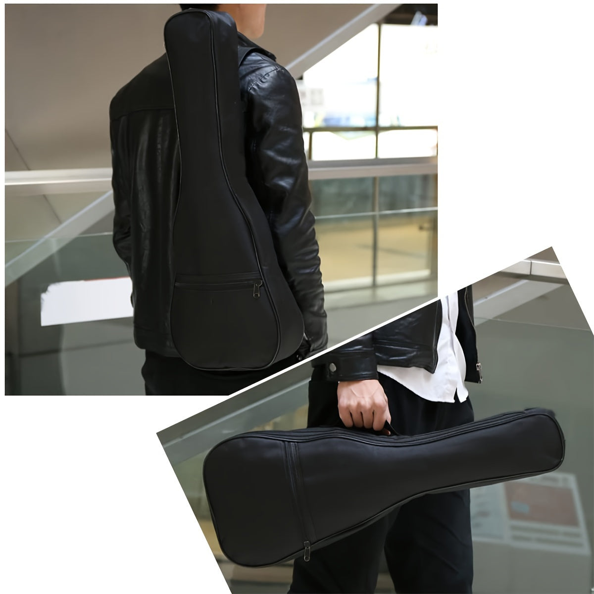 Premium black ukulele case with adjustable straps, fits soprano and tenor ukuleles of various lengths. Suitable for concerts. Ukulele not included.