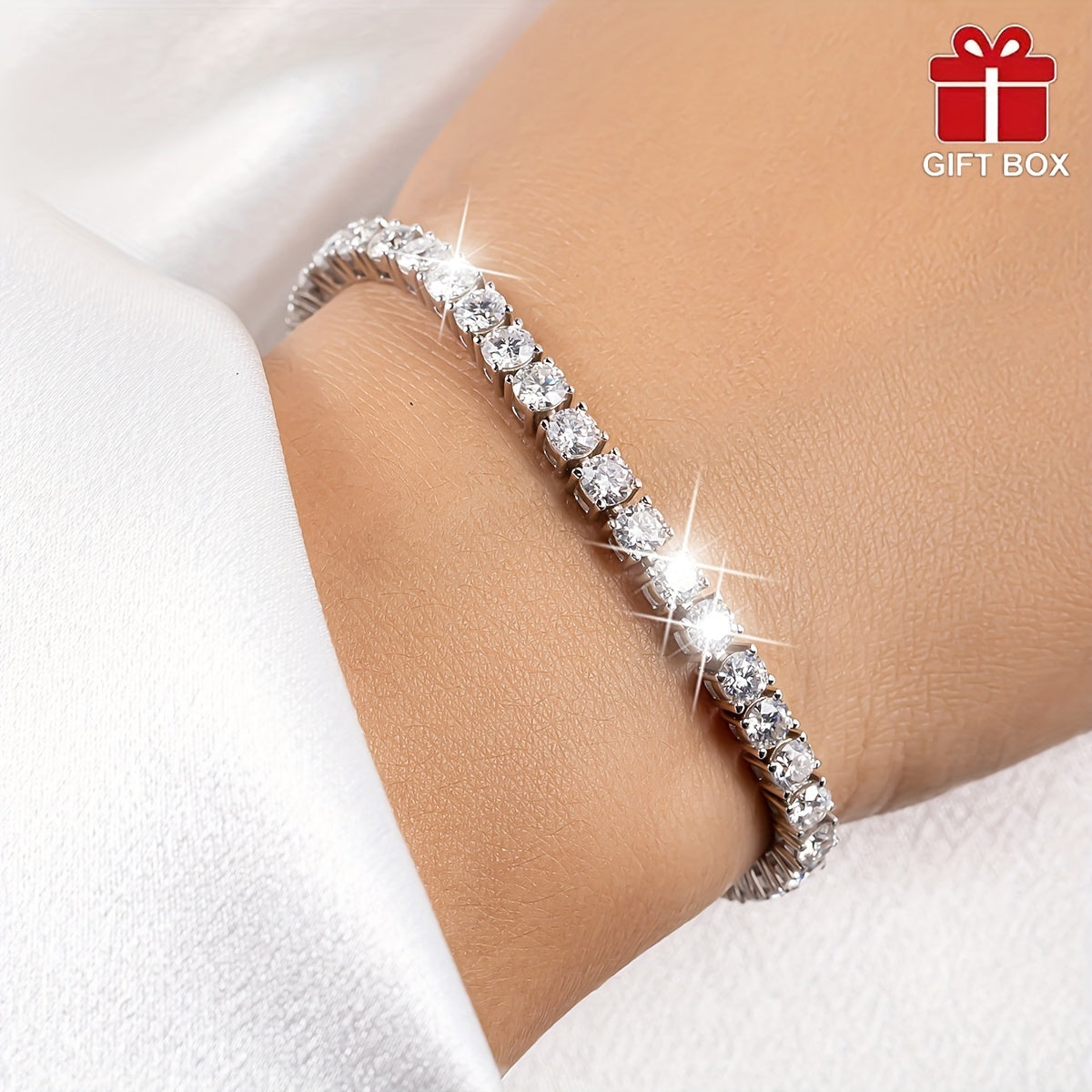 One piece of elegant titanium steel jewelry for women with a 14K golden plated tennis bracelet featuring synthetic cubic zirconia. Perfect for daily or festival wear, this piece makes for an ideal Mother's Day gift and comes in a gift box.