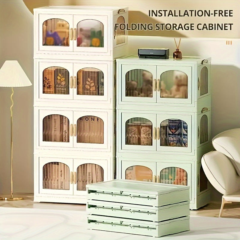 Single plastic folding storage box for books, clothes, toys, household organization in closet, wardrobe, bedroom, or office. Requires no installation and can be stacked.