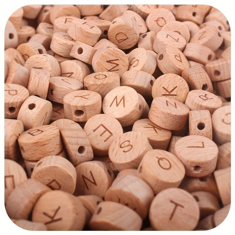 Each bag contains 26 pieces of 15mm flat round letter beads made of perforated beech wood - perfect for jewelry making and accessorizing.