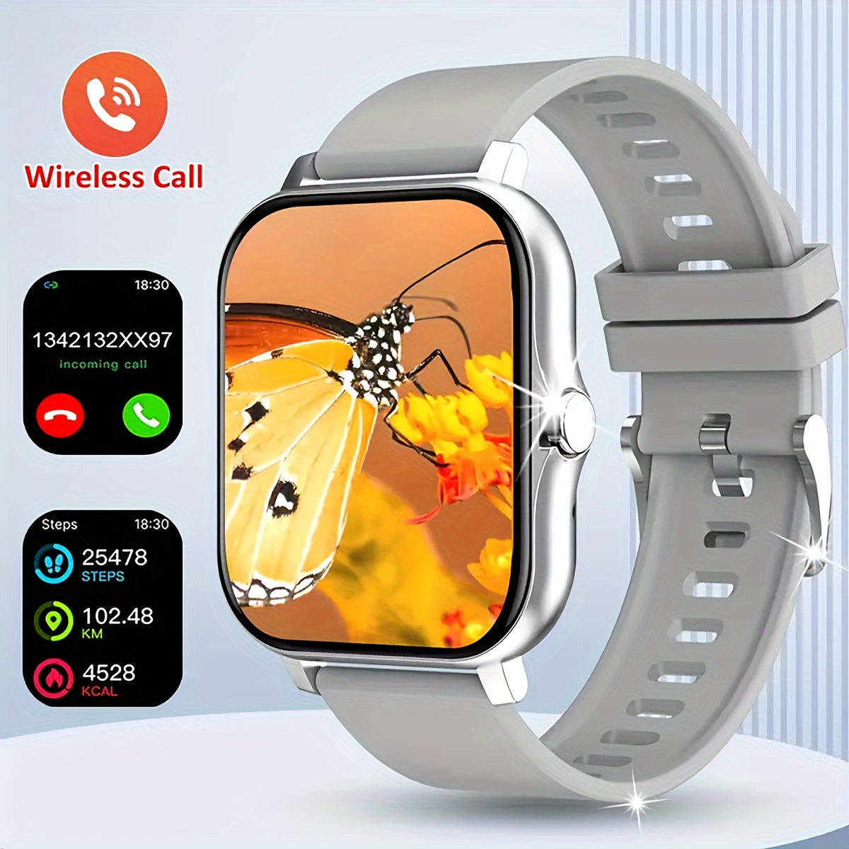 Introducing the latest smartwatch model with a high-definition full-screen touch screen, suitable for men and women. Features include call capabilities, step counting, calorie tracking