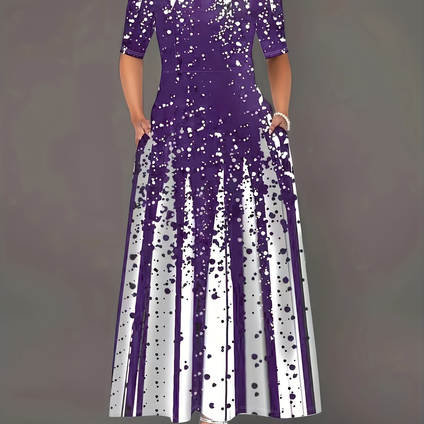 Stylish cross-border women's long dress with printed round neck.