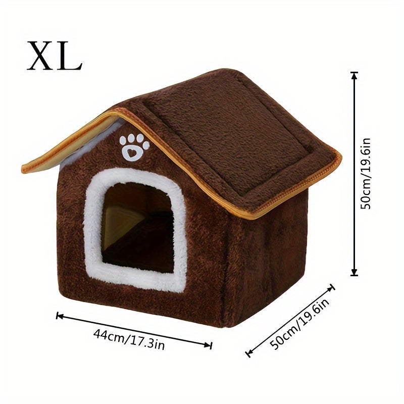 Cozy Pet House with Four Seasons Washable Enclosed Warm Dog Bed Cat Shelter made from Polyvinyl Chloride Material, Non-Skid Bottom, Assembled.