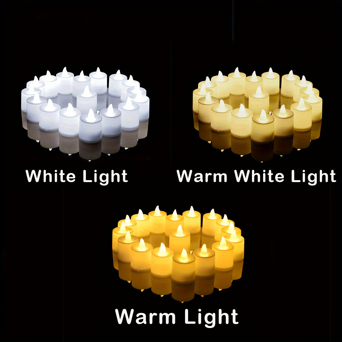 Pack of 6 or 12 LED electronic candles for weddings, proposals, home decorations, tables, countertops, birthdays. Available in white, warm white, and warm light.