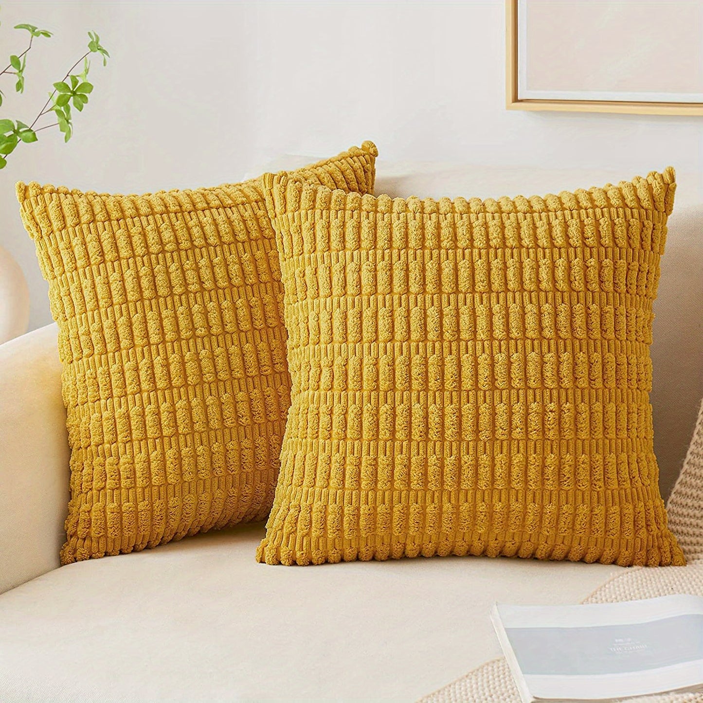 Reversible corduroy throw pillow cover with soft boho striped design, machine washable, zipper closure. Woven polyester, ideal for contemporary farmhouse home decor in sofa and living room. Size: 45.72x45.72 cm.