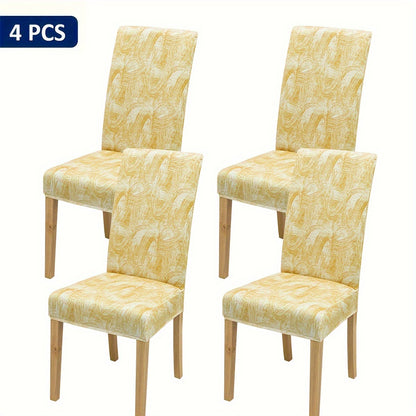 Set of 4/6 checkered light brown floral print chair covers for home decoration and furniture protection.