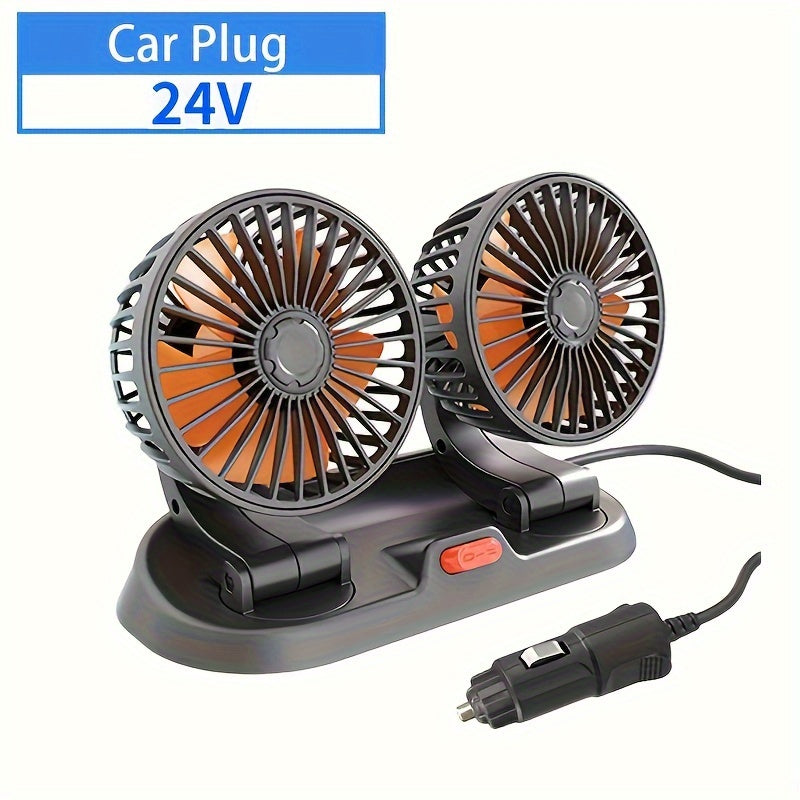 EAFC Dual-Head Car Fan with 360° Adjustable Design - USB & Cigarette Lighter Powered, 2 Speeds, Compact & Easy to Clean, Ideal for Cars, Trucks, SUVs - Black, Portable Fan