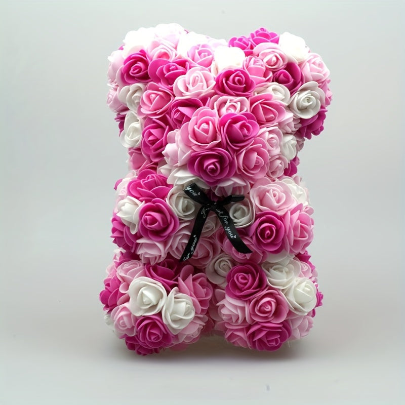 Artificial foam rose bear, great for Valentine's, Mother's Day, anniversaries, weddings, and home decor. (Box not included)