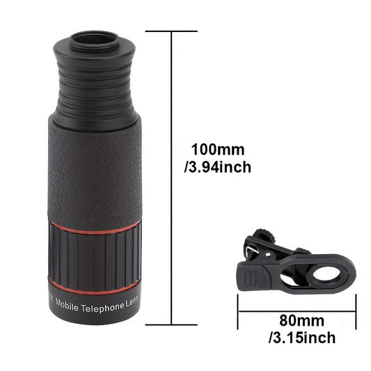 High-quality 32X HD optical telephoto lens with anti-jitter function for smartphones. Universal clip for most mobile phones, made of rubber material. Perfect for outdoor enthusiasts.