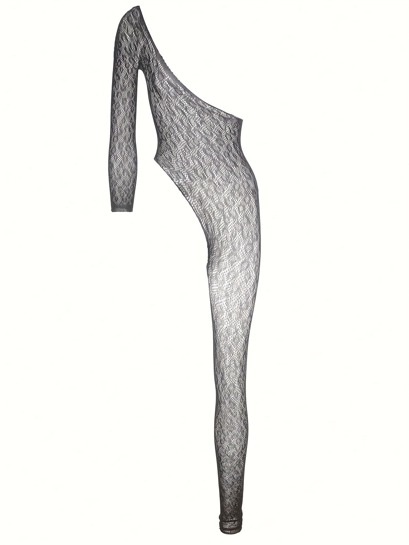 Mesh bodystocking with one sleeve and one leg, sexy women's lingerie.