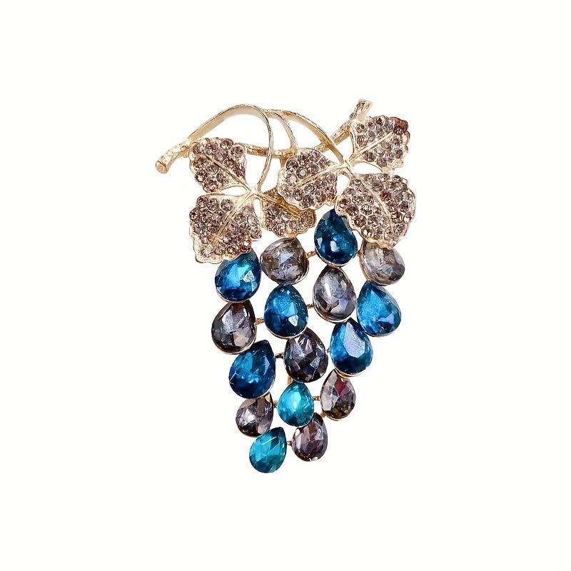 Elegant Luxury Grape Cluster Brooch Pin with Rhinestone Studded Alloy Fruit Shape, Novelty Simulation Modeling - Fashion Accessory for Coats, Suits, and Dresses. The Perfect Gift for Friends and Family.