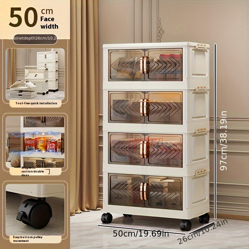 Elegant Rectangular Transparent Plastic Wardrobe Organizer with Wheels for Multi-Functional Storage - Ideal for Home, Kitchen, Clothes, Blankets - Large Foldable Cabinet with Non-Waterproof Design