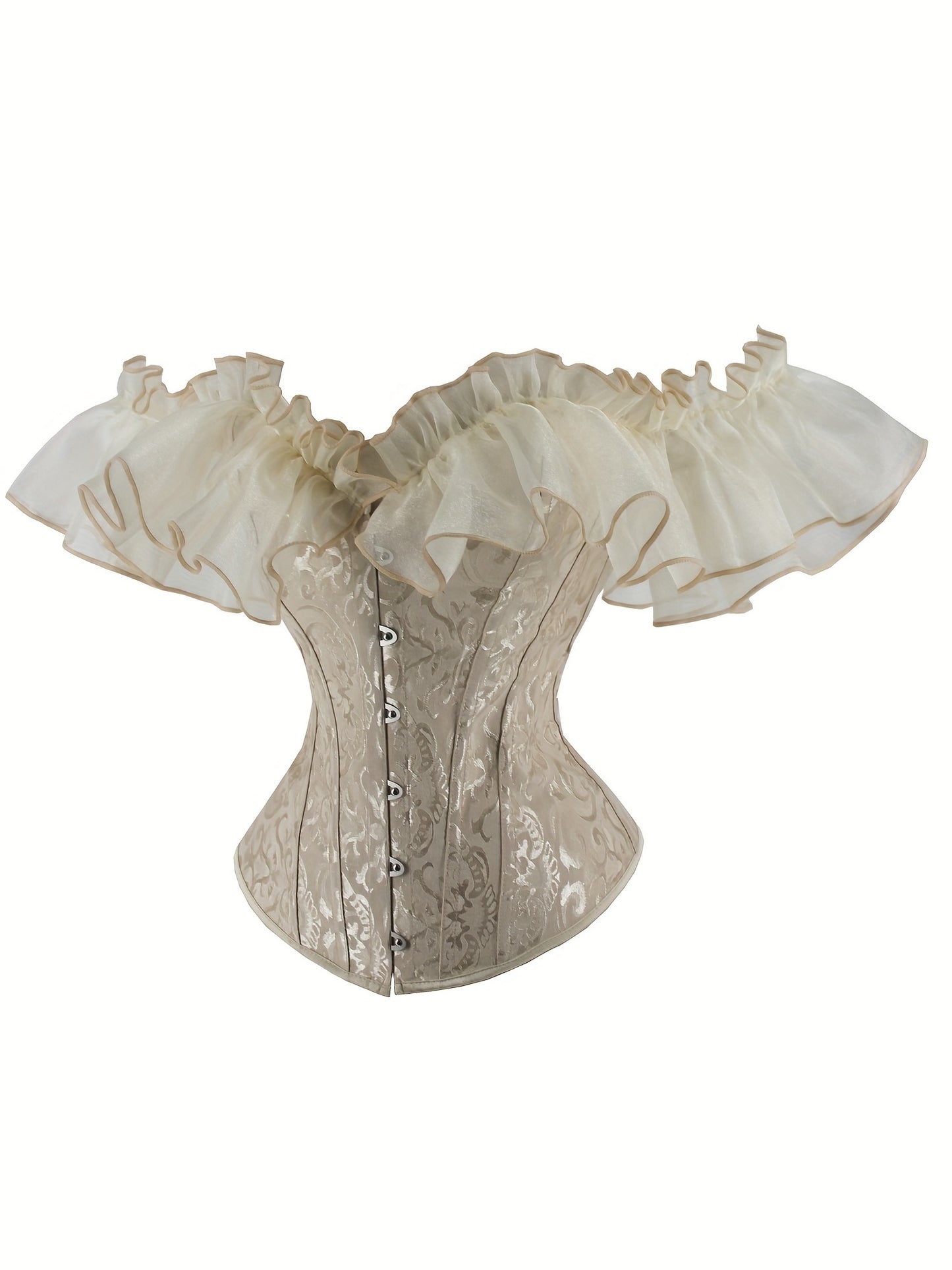 Flounce sleeve corset tops with lace-up bustier design for women's lingerie and shapewear.