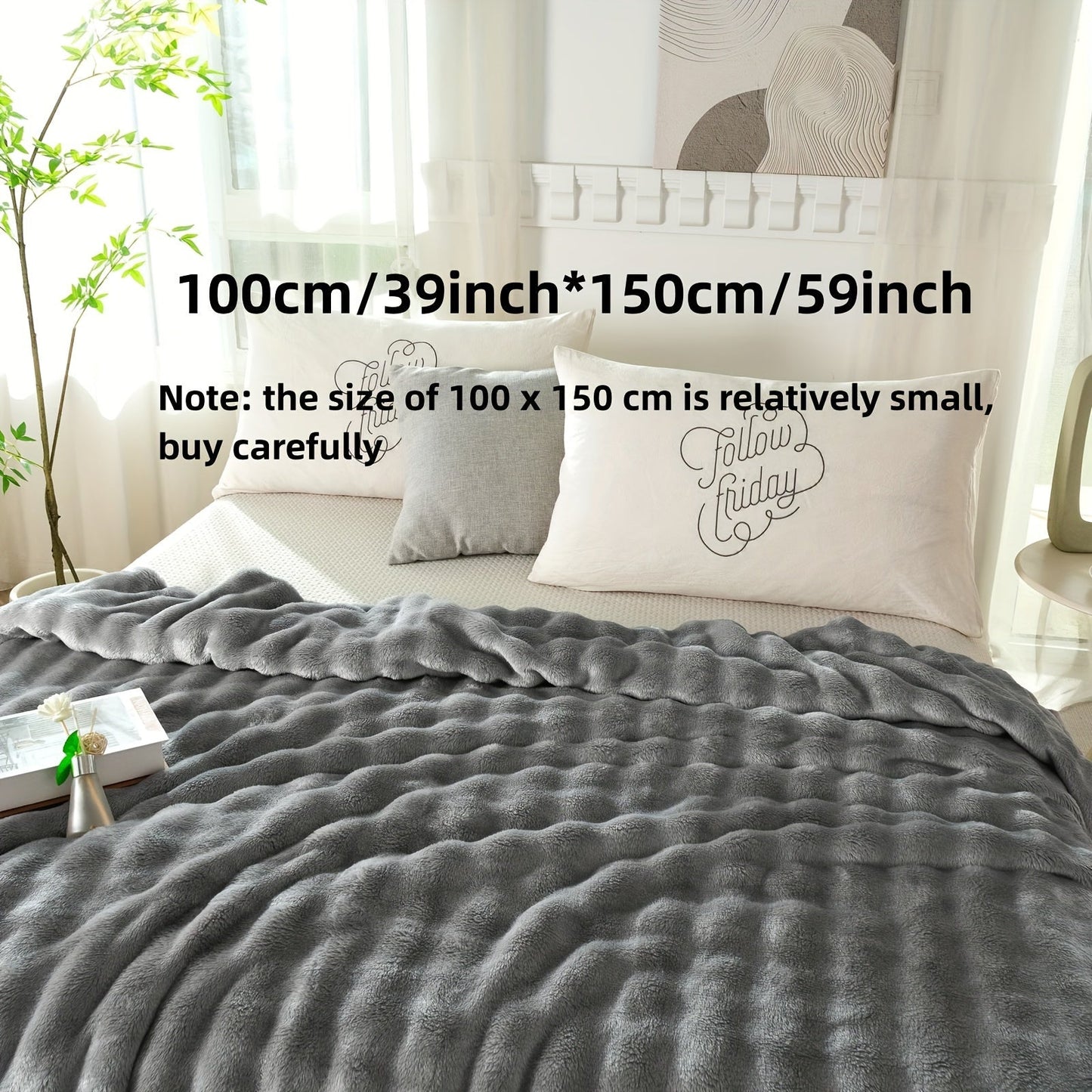 Modern Hypoallergenic Polyester Bed Blanket - Luxuriously Soft Faux Rabbit Fur Plush Throw for Bedroom, Sofa, Office, and Travel - Suitable for All Seasons - Easy to Clean Machine Washable Blanket with Simple Design - Lightweight Cover for Any Purpose