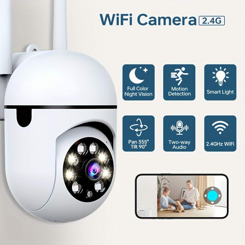 Indoor Wireless PTZ Camera with 2.4G WiFi, Cloud & SD Storage, Night Vision, AI Motion Detection, 2-Way Audio, Mini Wall Mount - Ideal for Smart Home Security, PTZ Camera