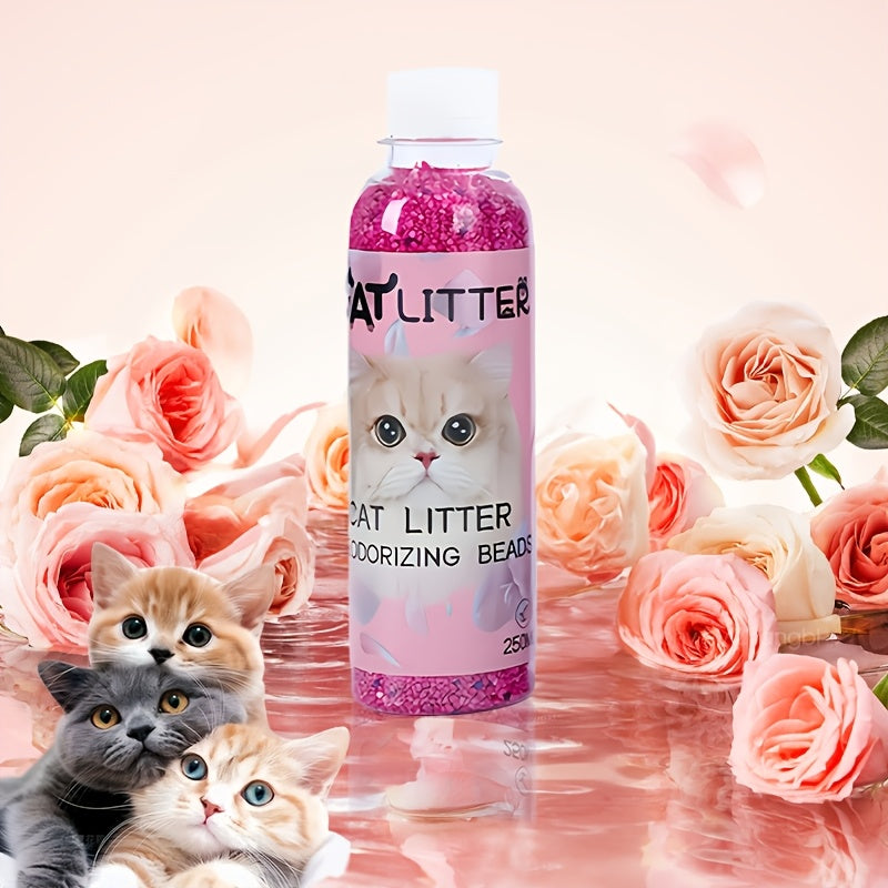 Natural plant-based cat litter deodorizer beads neutralize odors, create a fresh scent, and are pet-friendly and non-toxic.