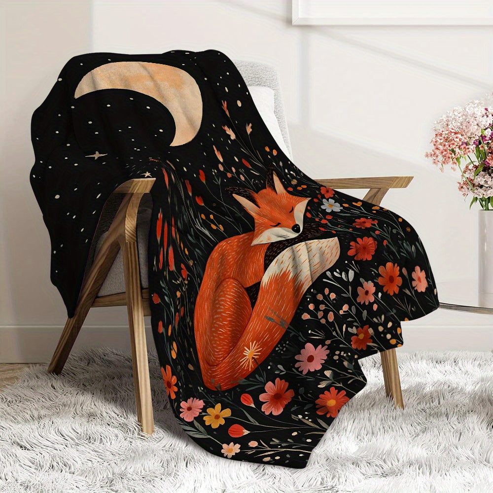 CozyLife Contemporary Style Flannel Fleece Throw Blanket with Fox & Floral Print, All-Season Warmth, Softness, and Hypoallergenic Bedding. Perfect for Couches, Machine Washable, and an Ideal Gift for Family and Friends.