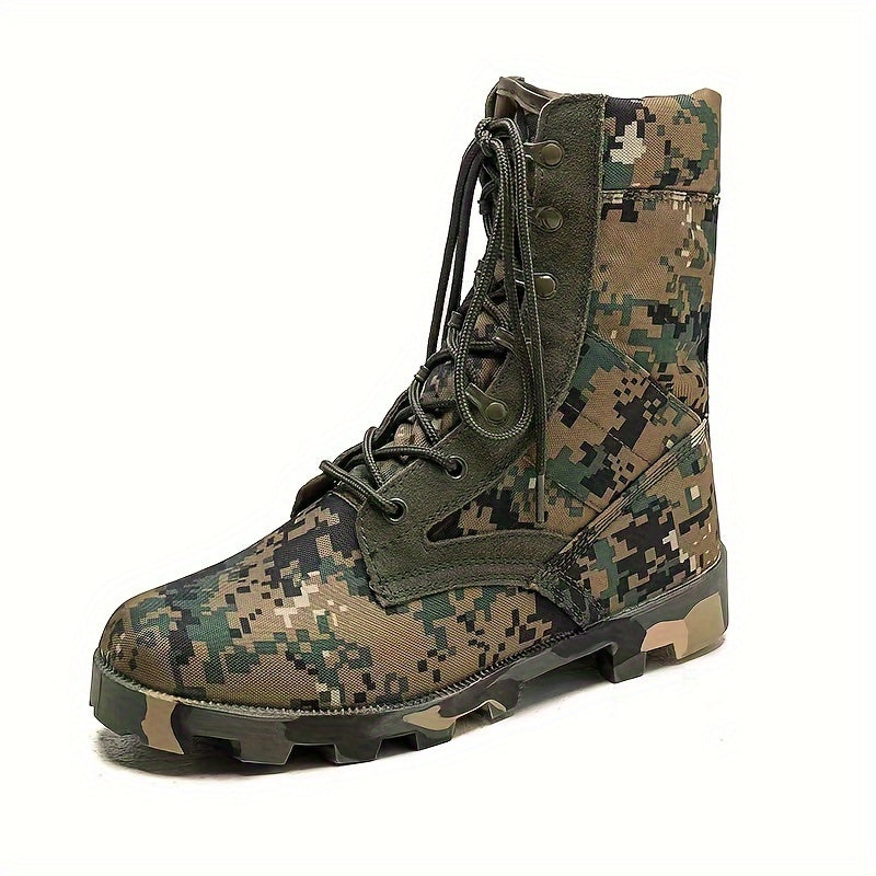 Men's Mid-Calf Hiking Boots with Anti-Slip Camouflage Design.