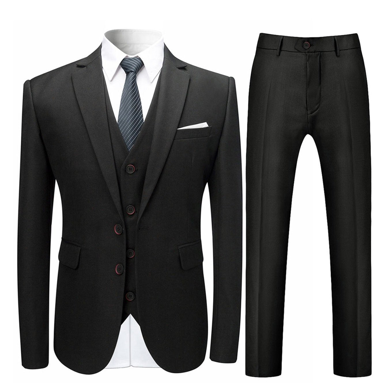 Men's Two-Button Suit Three-Piece Set - Solid Color